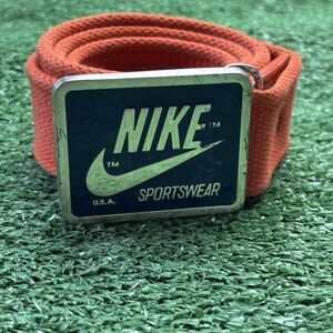 Vintage Nike Sportswear Swoosh Belt Cloth Belt Solid Brass Buckle XS-S Vtg 2000s